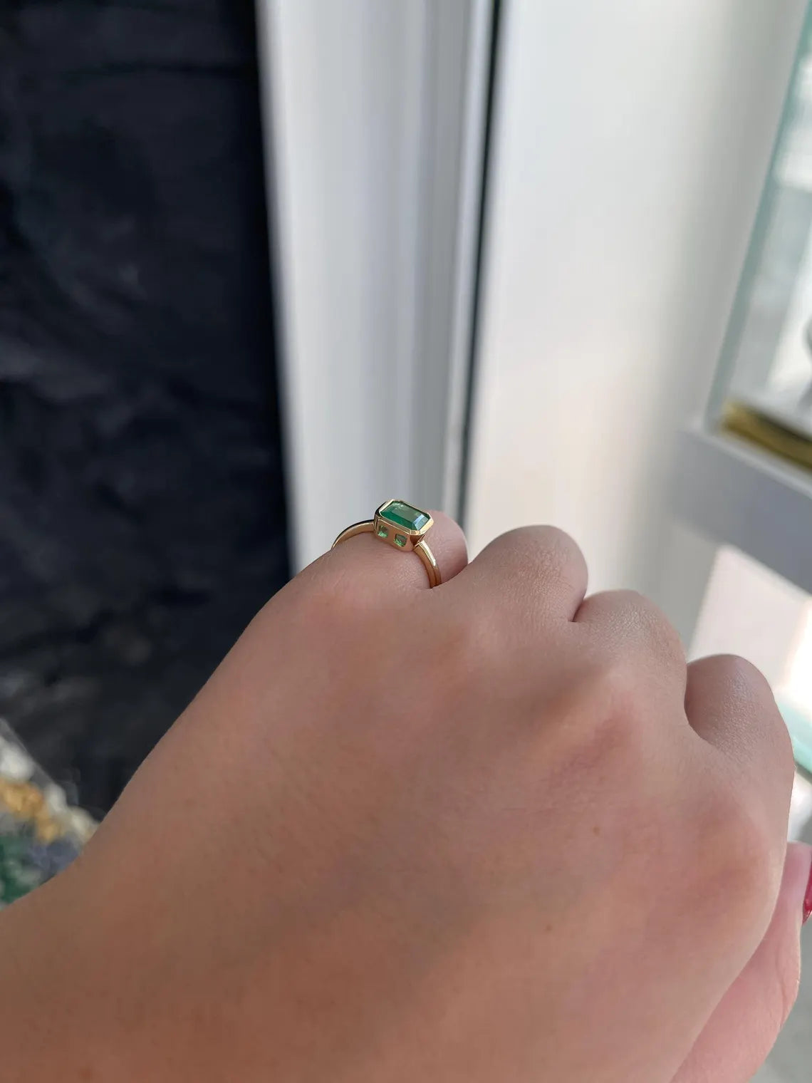 1.15ct Vivid Green Asscher Cut Emerald Solitaire Bezel Set 14K Gold Ring for Engagement, Wedding & Anniversary Gifts - Elegant Jewelry for Women