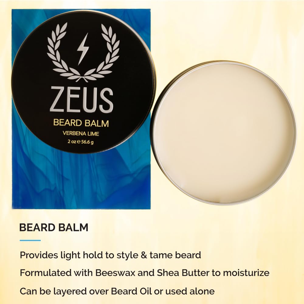 ZEUS Premium Beard Care Kit with Tin Gift Box – Natural Sandalwood Beard Oil, Balm, Wash & Conditioner for Men – Perfect for Daily Grooming & Travel