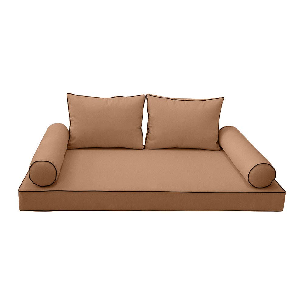 Prolinemax Outdoor Style 1 Twin-XL Daybed Mattress Cover with Contrast Trim - Fitted Bolster Pillow Sheet AD104 - Perfect for Patio, Sunroom, and Guest Bedroom Decor