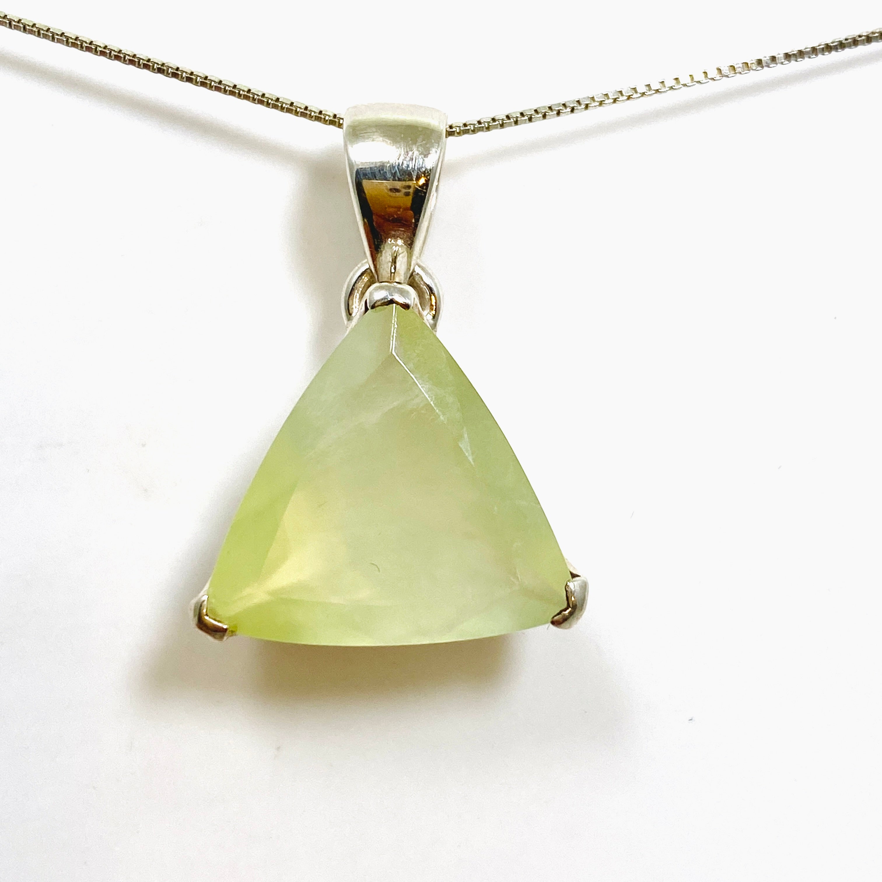 Natural Prehnite Gemstone Triangular Faceted Pendant Necklace - Elegant Healing Crystal Jewelry for Women - Perfect for Meditation, Yoga & Spiritual Gifts