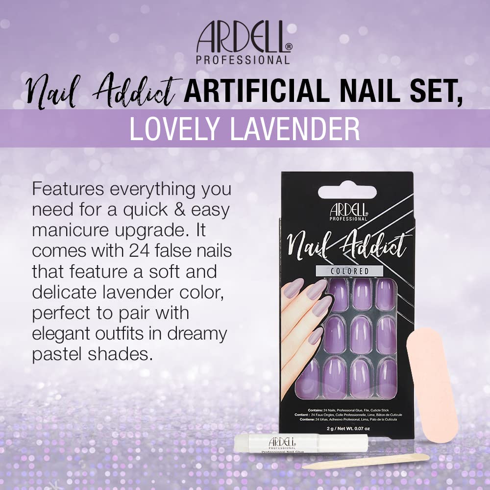Ardell Nail Addict Artificial Nail Set - Lovely Lavender Press on Nails for Women | Perfect for Parties, Weddings & Special Occasions