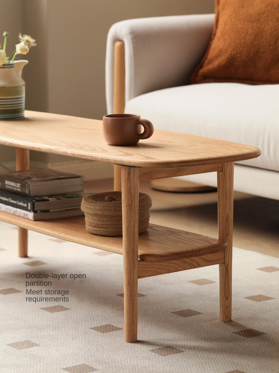 Minimalist Ultra Narrow Coffee Table - Solid Oak & Cherry Wood - Perfect for Small Spaces, Apartments, and Modern Living Rooms