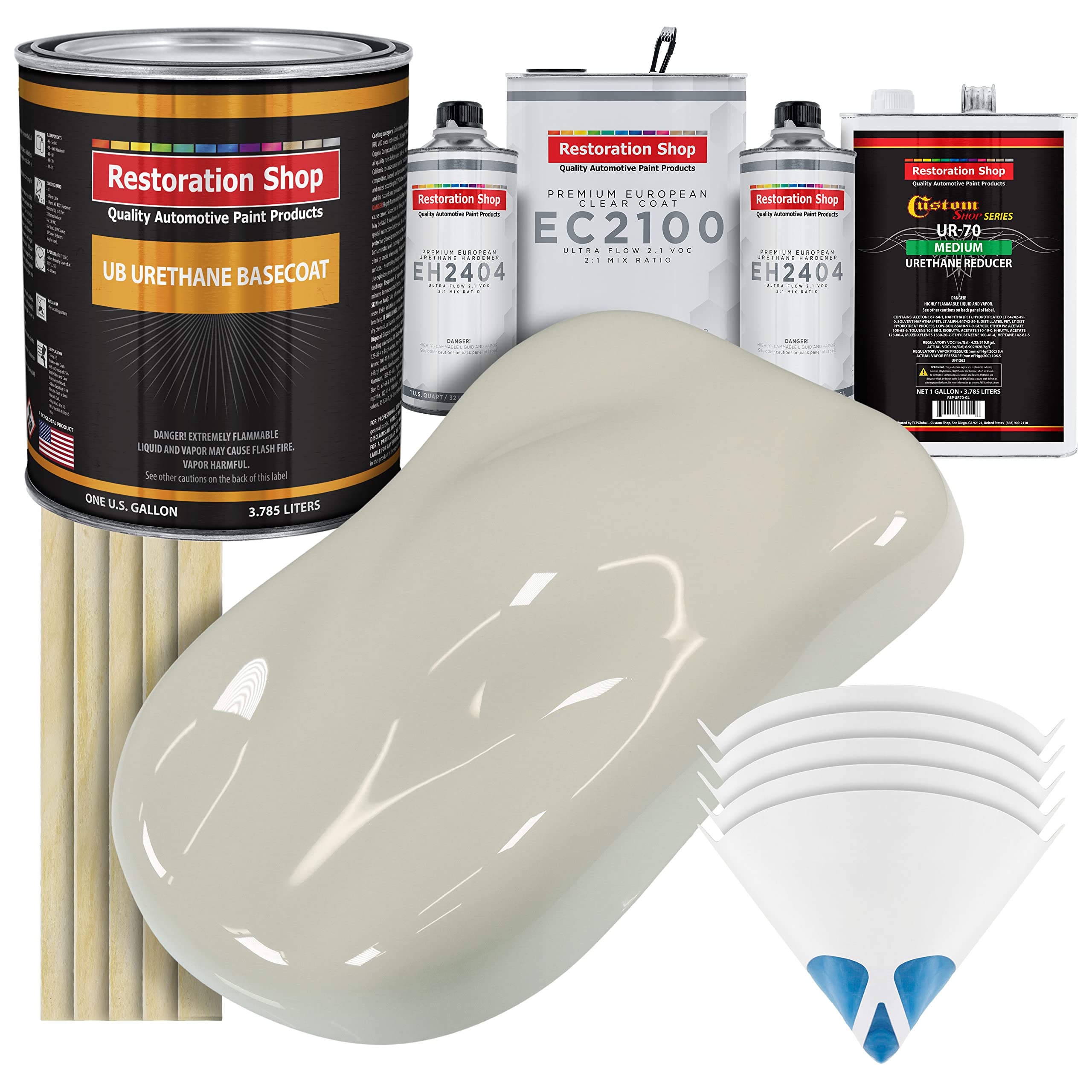 Restoration Shop Spinnaker White Urethane Basecoat with European Clearcoat Auto Paint - Complete Gallon Paint Color Kit for Automotive Refinishing - Perfect for Car Restoration, Touch-Ups & Professional Auto Body Work