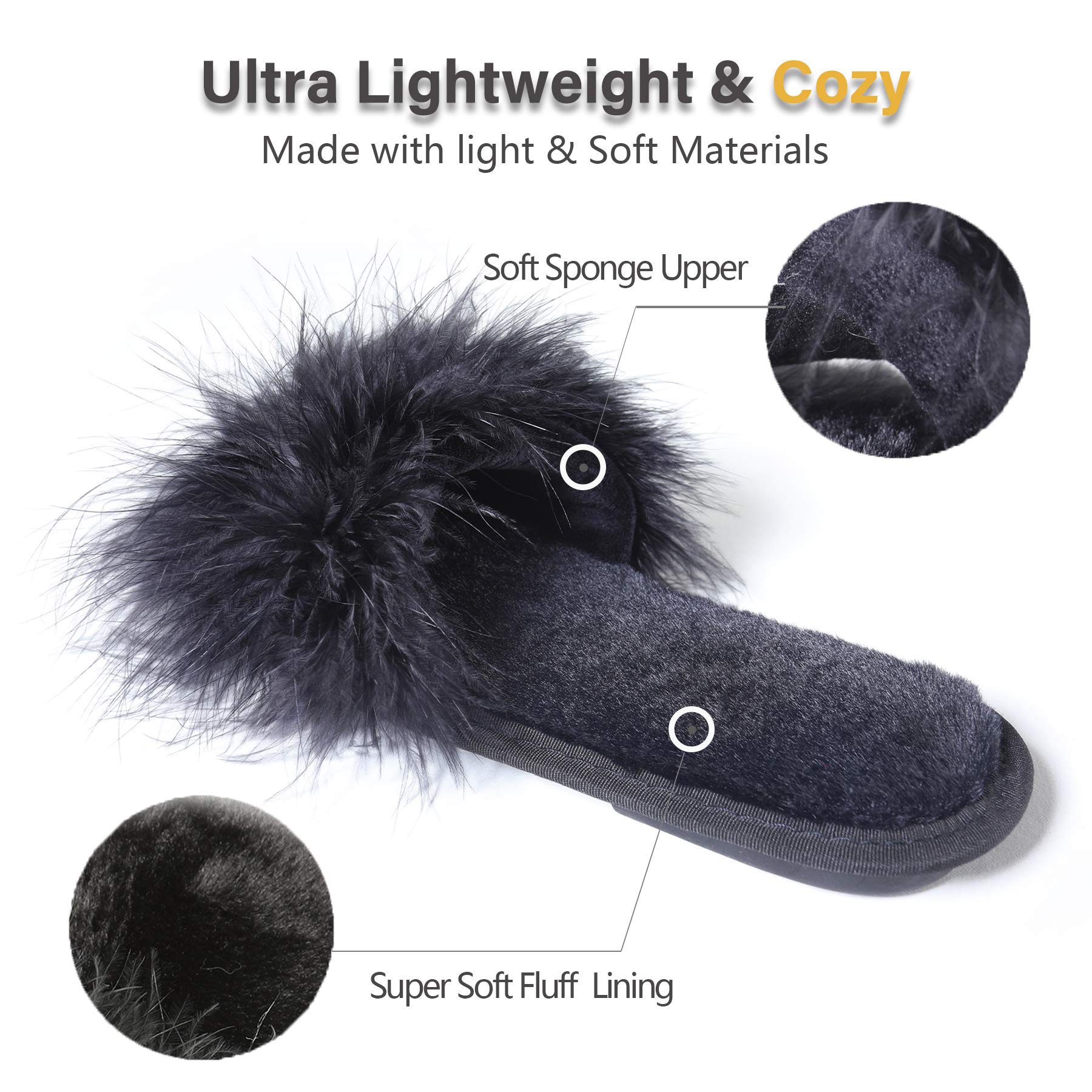 Fur Story Women's Open Toe Fuzzy Slippers with Memory Foam - Soft Fluffy House Shoes for Women - Perfect for Indoor Comfort, Lounge Wear & Cozy Home Relaxation