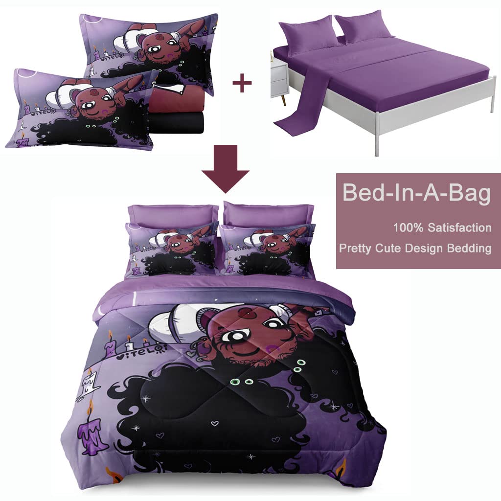 Purple Twin Comforter Set with Sheets - Black Girl Magic Bedding for Kids & Teens | Cute Princess Bedroom Decor | Complete Bed in a Bag Set for Girls' Room | Perfect for Sleepovers, Birthday Gifts & Cozy Bedtime