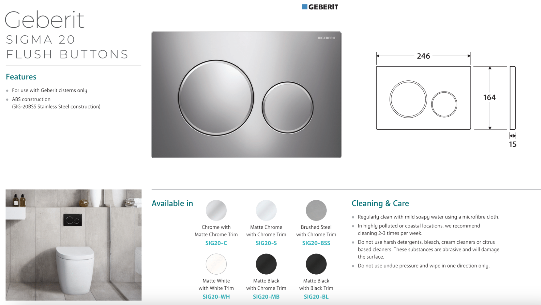 Geberit Sigma 20 Round Flush Buttons - Matte Black with Black Trim | Fienza SIG20 BL Replacement Parts for Toilet Systems | Perfect for Modern Bathroom Renovations