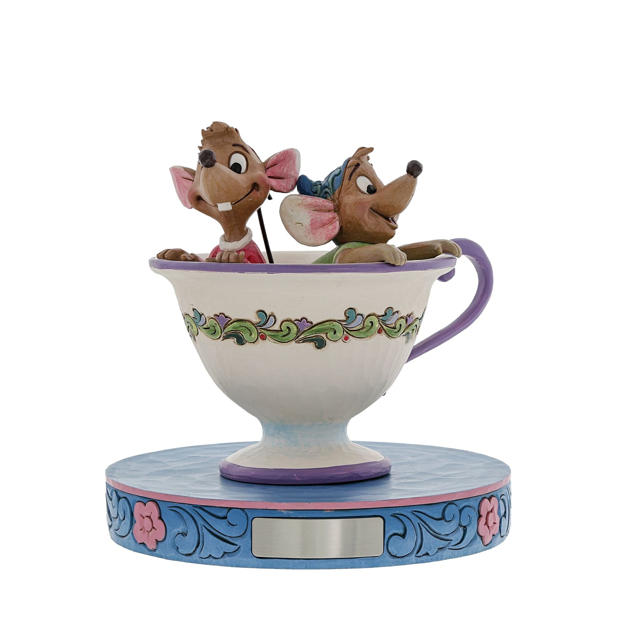 Jaq and Gus in Tea Cup - Disney Cinderella Mouse Figurine - Perfect for Disney Collectors, Home Decor, and Gift Giving