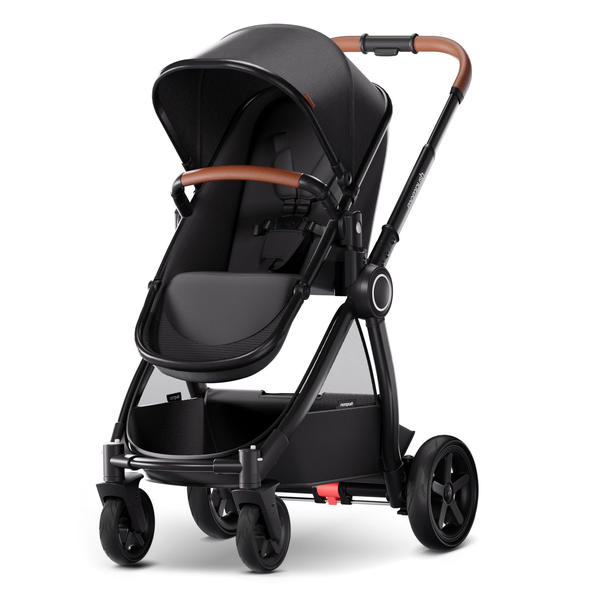 Mompush Ultimate2 Baby Stroller - Premium Convertible Full-Size Bassinet Stroller for Newborn & Toddler with Reversible Seat, One-Hand Recline Pushchair Pram & Car Seat Adapter - Perfect for City Walks, Shopping & Family Outings