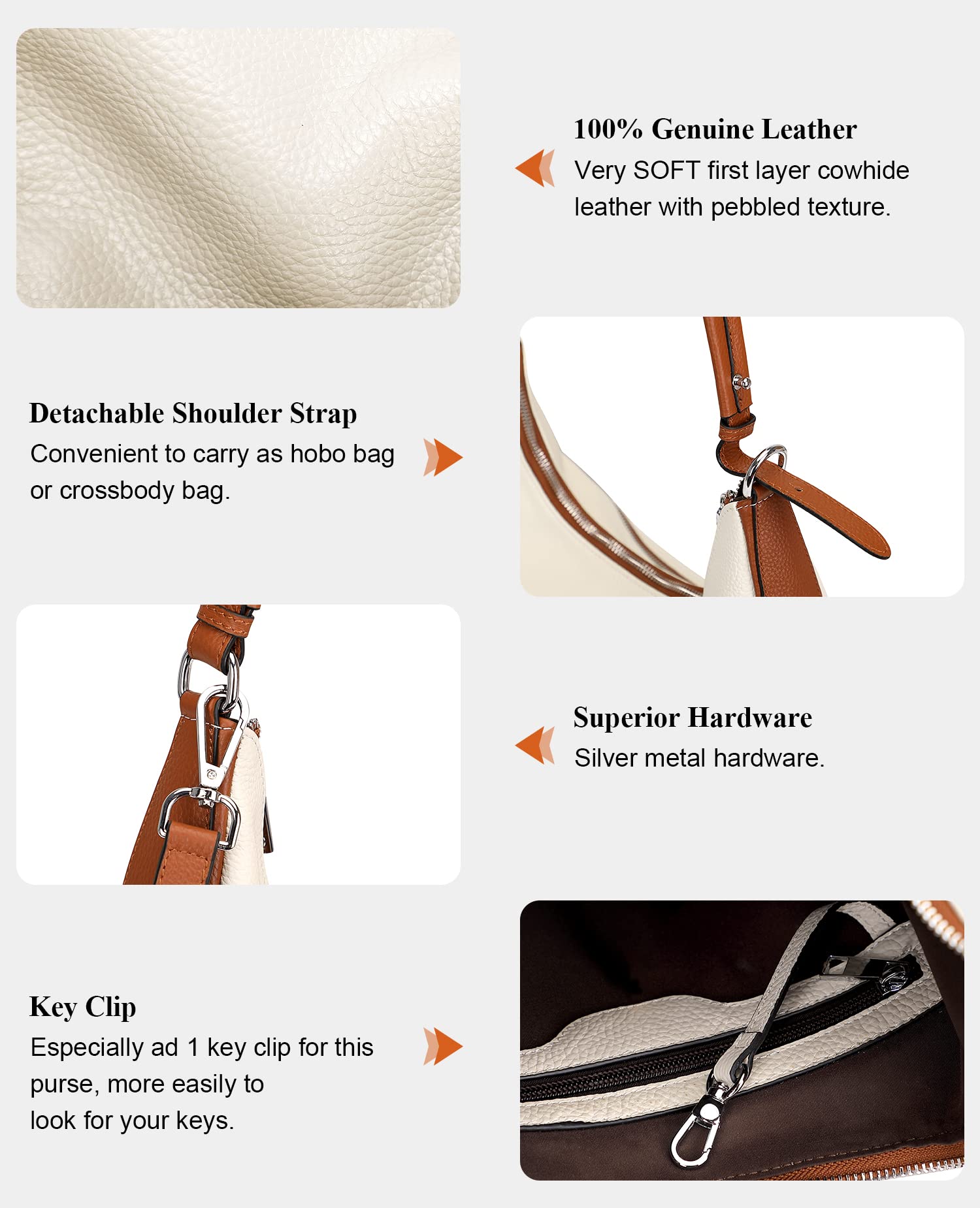 Genuine Leather Hobo Bags for Women - Medium Soft Shoulder Purse & Handbag - Stylish Casual Crossbody Bag for Work, Travel & Everyday Use