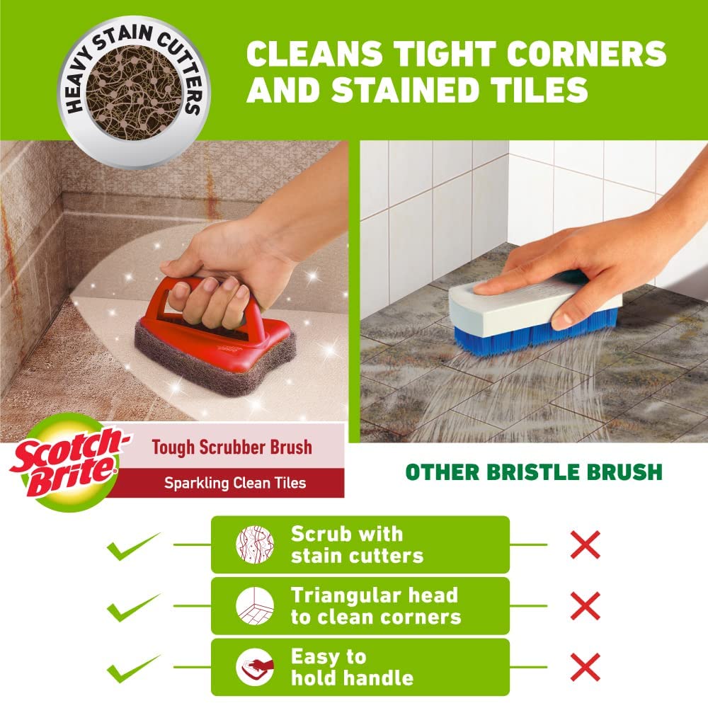 Scotch-Brite Heavy Duty Bathroom Scrubber & Jet Tough Cleaning Brush - 2 Pack Multi-Color Set for Deep Cleaning Tubs, Tiles, Sinks & Tough Stains