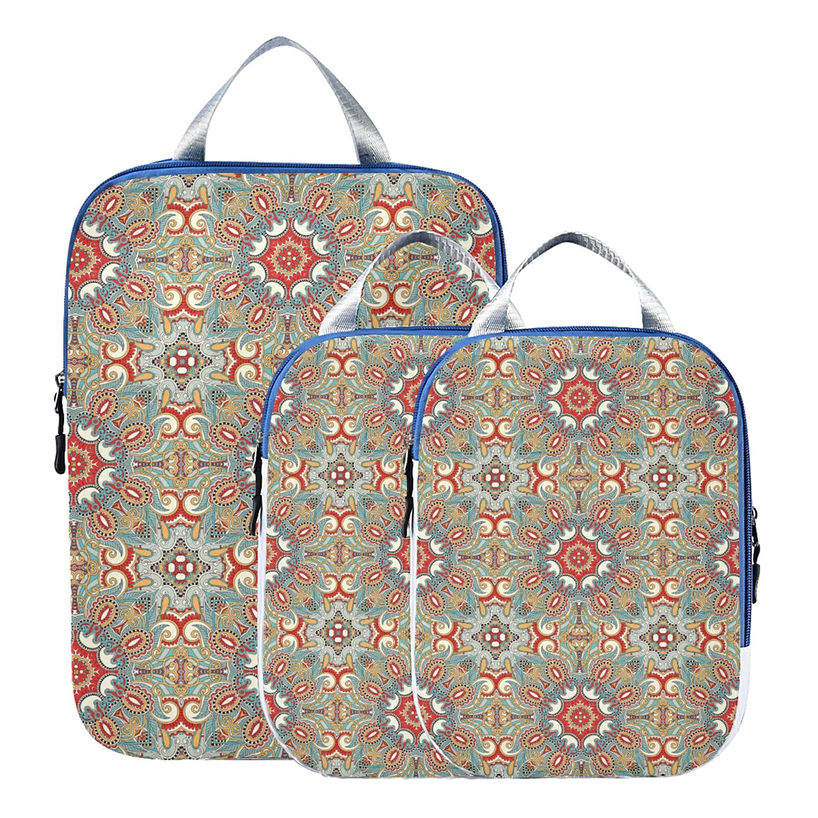 3-Pack Waterproof Floral Paisley Travel Packing Cubes - Oxford Cloth Check Pattern Toiletry Organizer Storage Bags for Suitcases, Carry-Ons & Weekend Getaways