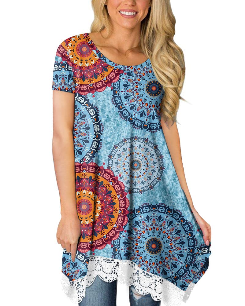 POPYOUNG Women's Short Sleeve Tunic Tops - Casual Swing Blouse Shirt for Summer, Work & Everyday Wear | Flowy Comfort Fit for Office, Outings & Relaxation