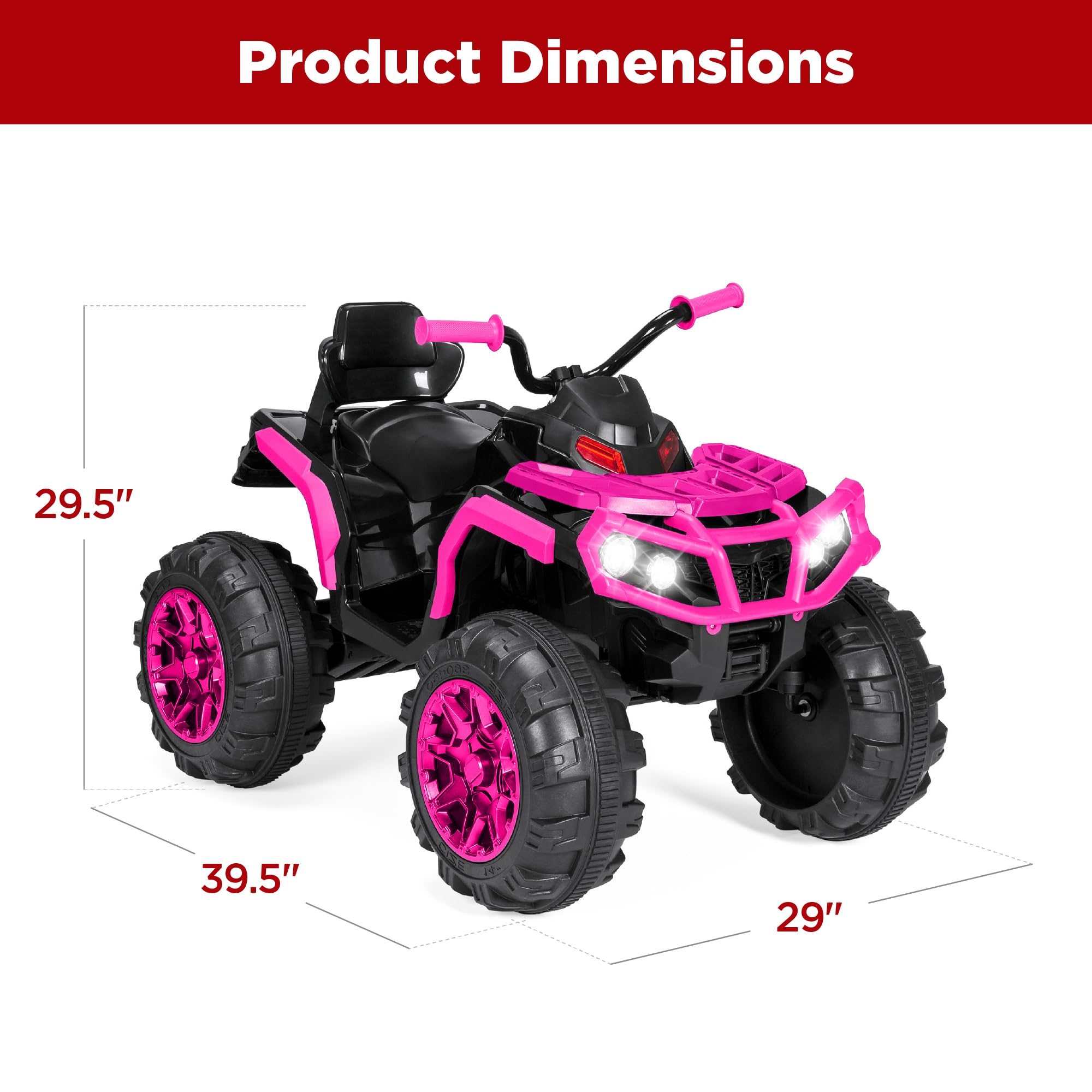 Best Choice Products 12V Kids Ride-On Electric ATV Quad Car Toy - Bluetooth Audio, 3.7mph Max Speed, Treaded Tires, LED Headlights, Radio - Hot Pink | Perfect for Outdoor Play, Birthday Gifts & Toddler Adventure Rides