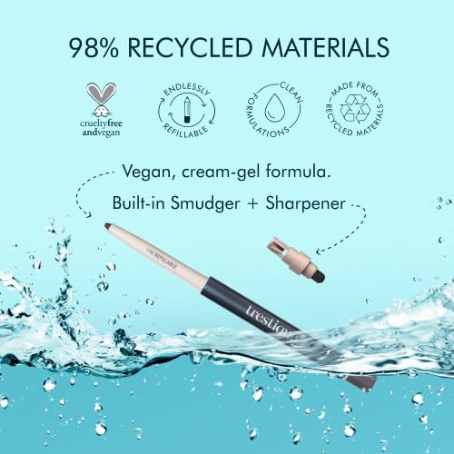 TRE'STIQUE Refillable Long Lasting Eyeliner Pencil - Waterproof Smudge Proof Eyeliner with Built-In Sharpener & Smudger | Clean Beauty, Vegan & Cruelty-Free | Perfect for Day to Night Makeup, Office & Party Looks