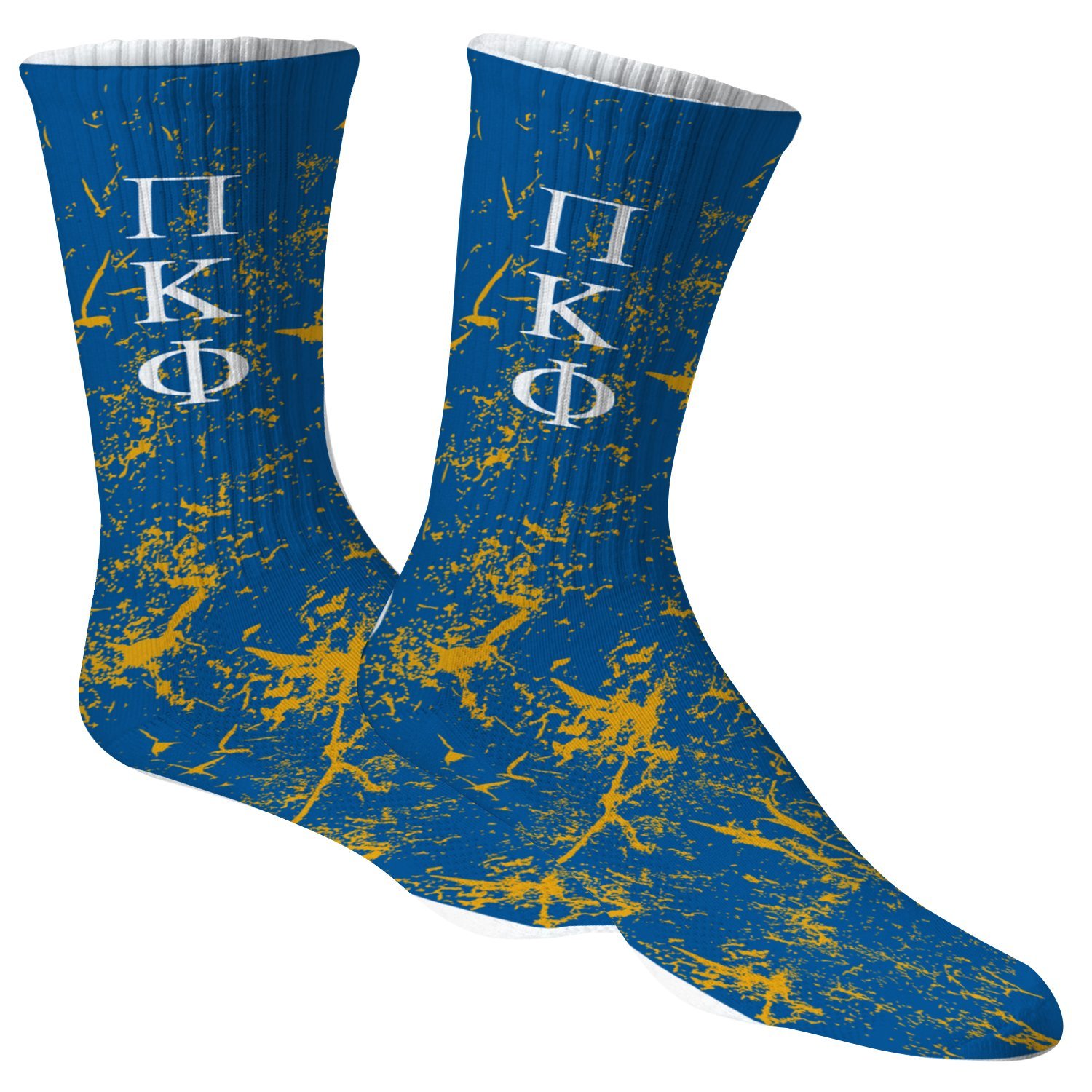Pi Kappa Phi Splatter Letters Performance Crew Socks - Comfortable & Durable Greek Life Apparel for College Students & Fraternity Members - Perfect for Sports, Campus Wear & Everyday Use
