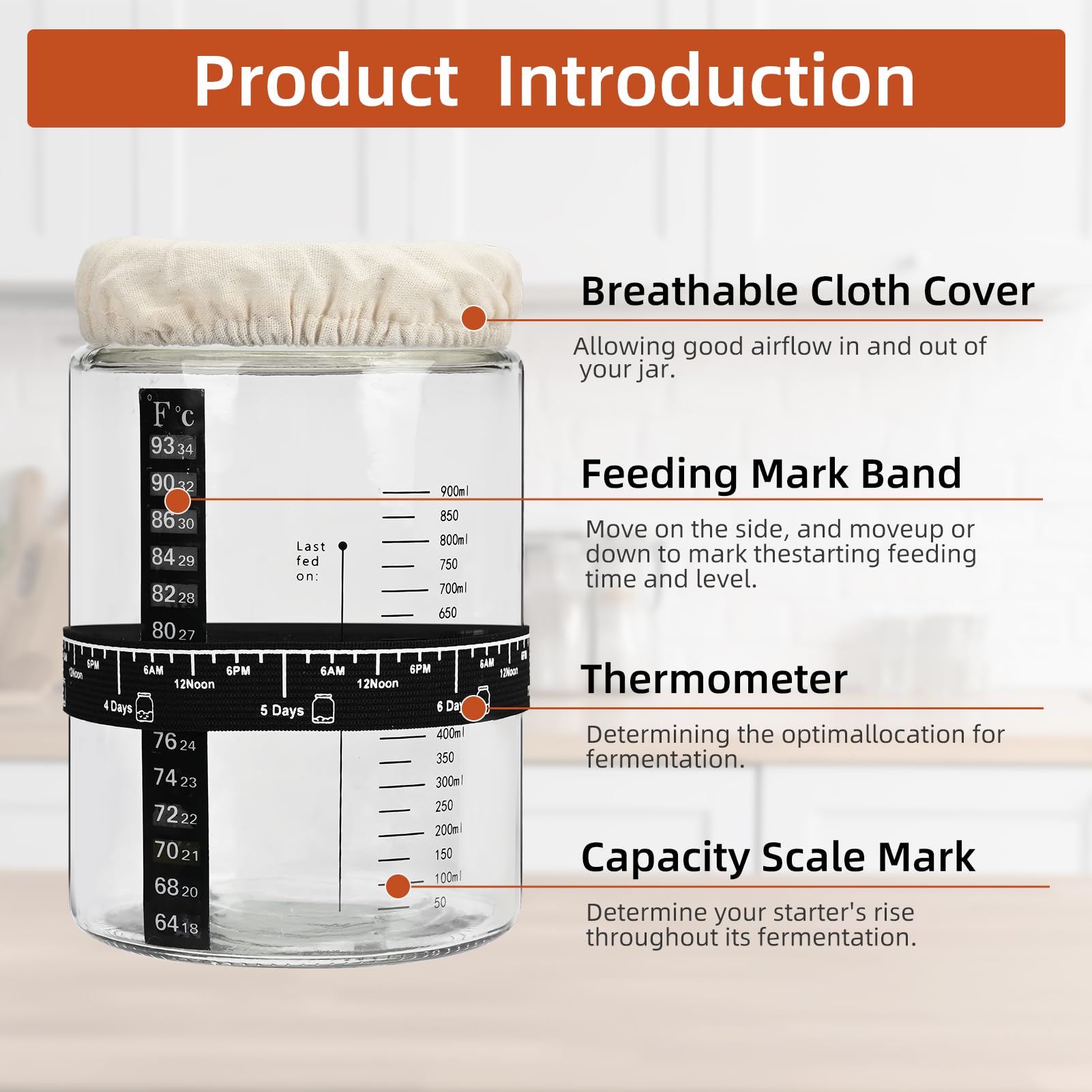 Roemey 2-Pack 1000ml Sourdough Starter Kit with 9-Inch Round Bread Proofing Basket - Perfect for Homemade Bread Baking, Fermentation & Artisan Sourdough Making | Ideal for Beginners & Professional Bakers