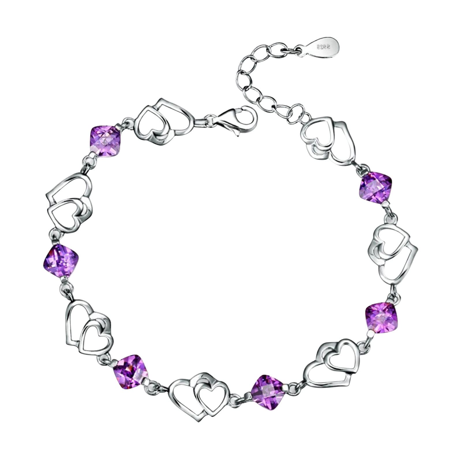 Elegant Purple Crystal Zircon Heart Bracelet for Women - Adjustable Party, Engagement & Workout Jewelry Gift - Perfect for Date Nights, Weddings & Fitness (Multicolor, One Size)