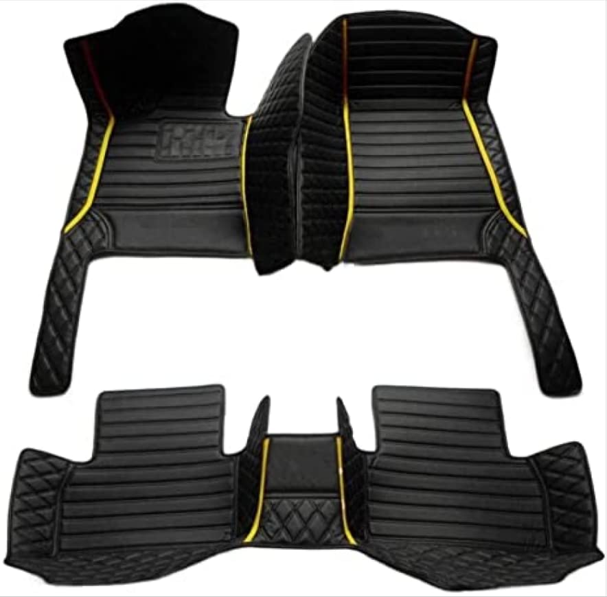 Custom Fit Car Floor Mats for Audi & Volkswagen (VW) Models 2000-2022 - Full Coverage Non-Slip Leather Liners in Black/Yellow - Perfect Protection for All-Weather Driving & Daily Commutes