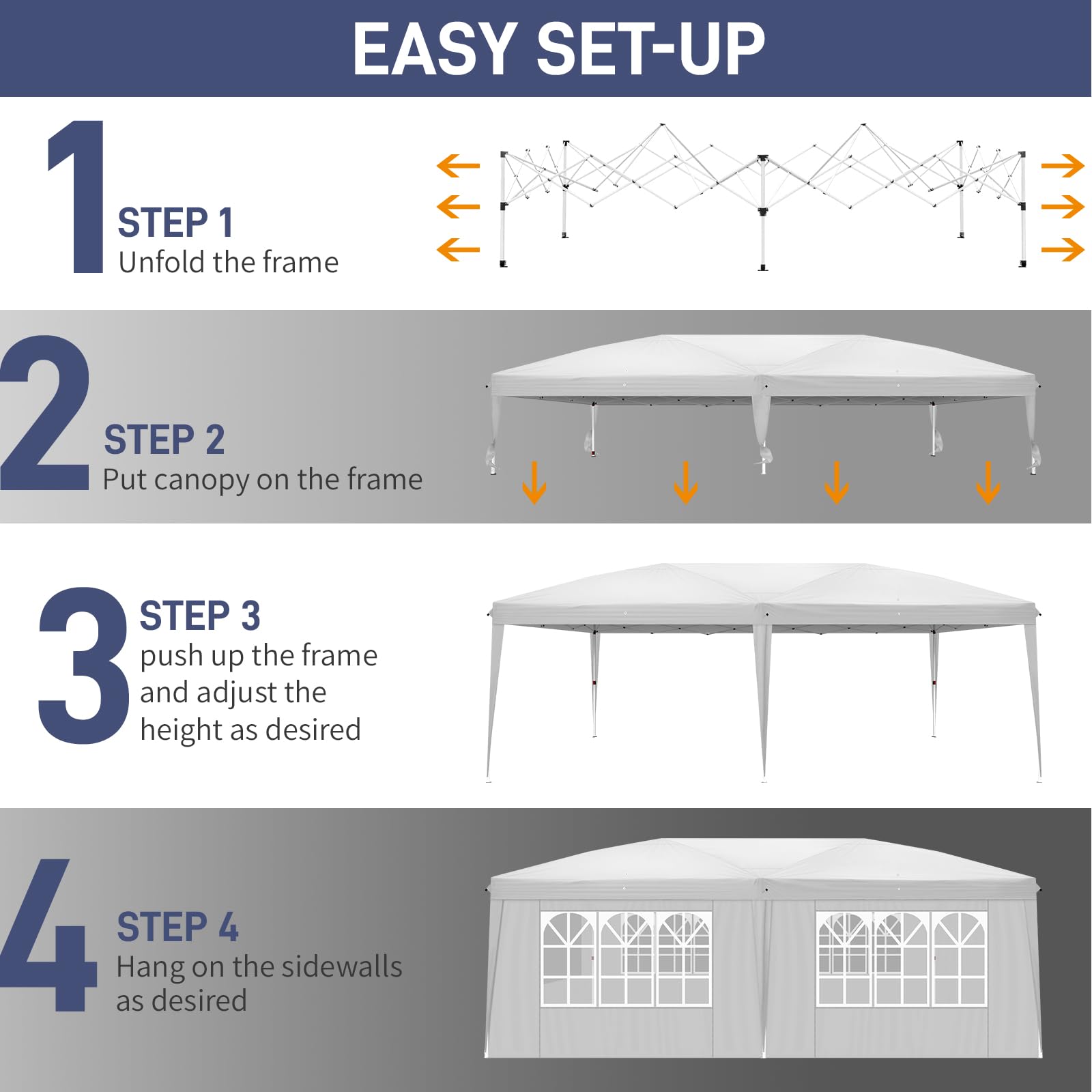10' x 20' Pop Up Canopy Tent with Sidewalls & Carry Bag - Instant Shelter with Zipper Door - Portable Easy Setup Commercial Canopy for Outdoor Parties, Backyard, Patio, Events - Perfect for Picnics, Farmers Markets & Tailgating (White)