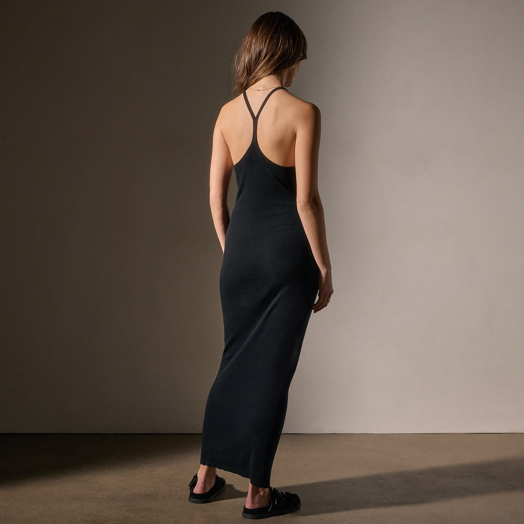 Soft Cotton Cashmere Ribbed Racerback Tank Dress for Women - Black | Slim Fit Stretchy Comfortable Summer Dress for Casual Wear, Beach, Vacation & Date Night