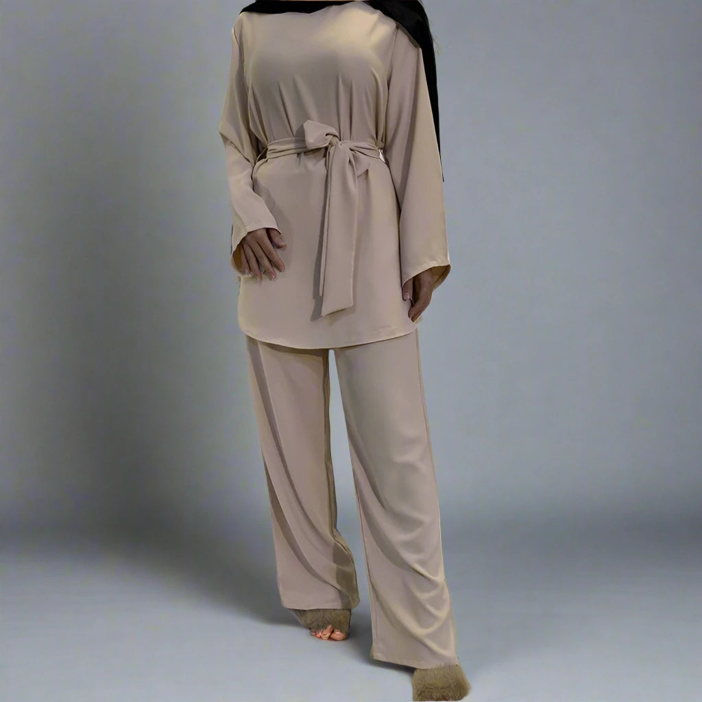 Modest Muslim Women's Office Wear - Nida Tops and Pants Suit Set | Professional Work Attire for Business & Formal Occasions