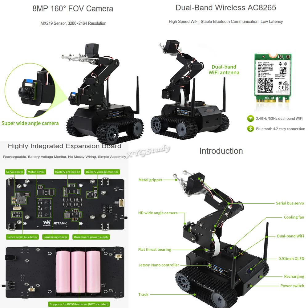 JETANK AI Kit Add-ons for Jetson Nano - Smart AI Tracked Robot with IMX219 Camera, Dual-Band WiFi, Bluetooth | Motion & Color Detection | DIY Robotics Project for STEM Education & Smart Home Automation