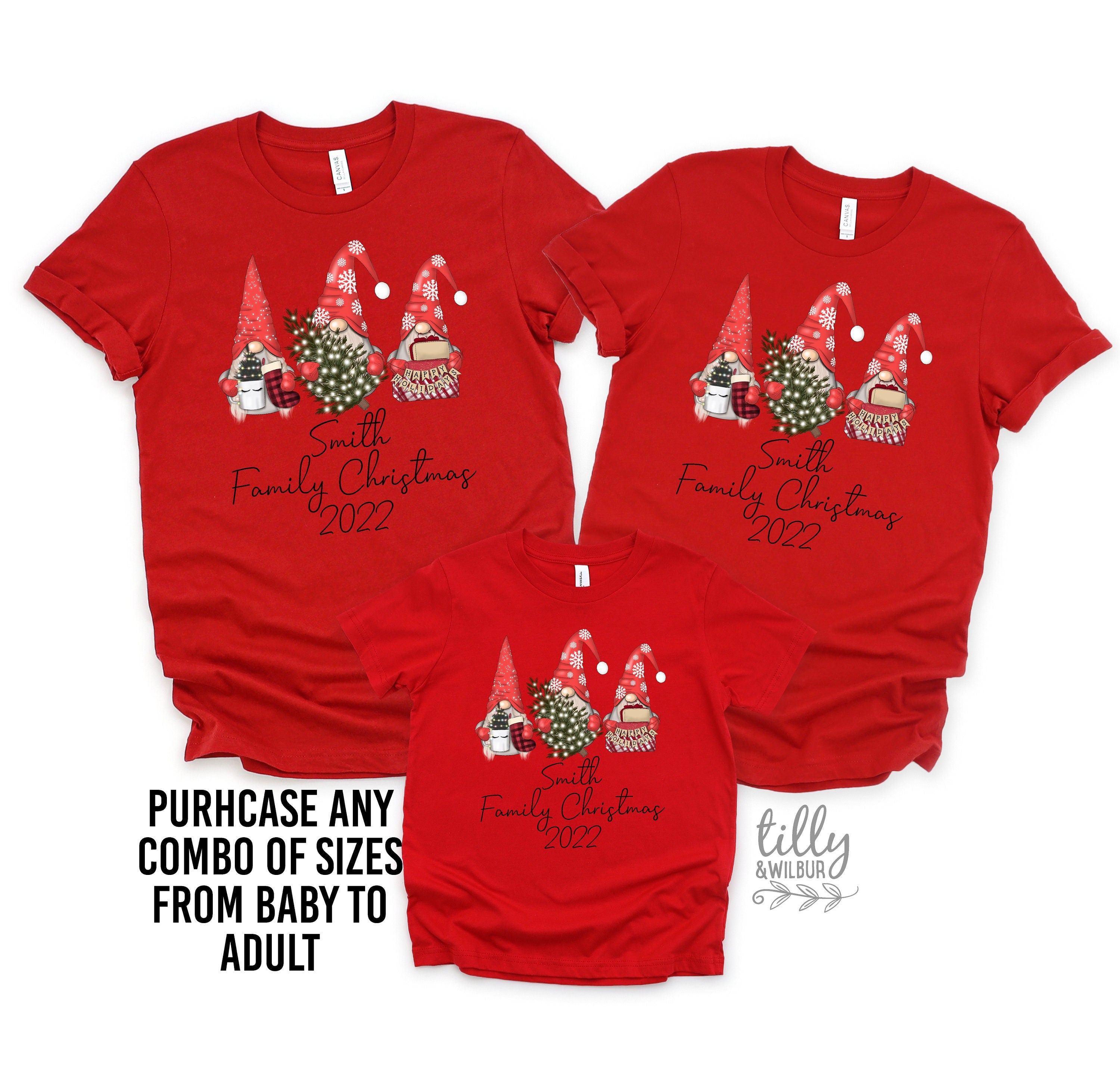 Custom Christmas Gnome Family T-Shirts - Personalized Holiday Gifts for Family Matching Outfits | Perfect for Christmas Photos, Family Gatherings & Festive Celebrations