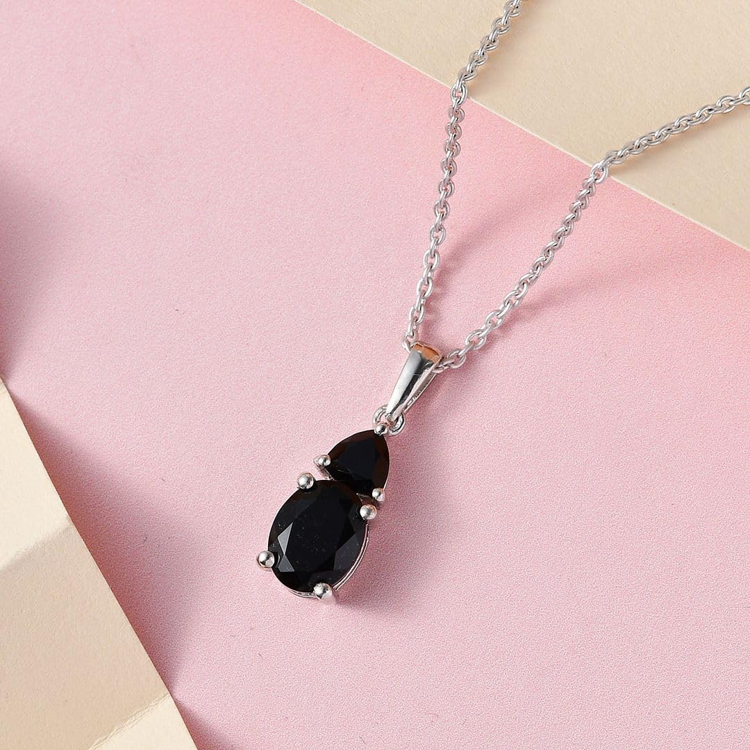 Shop LC Platinum Plated 925 Sterling Silver Black Spinel Necklace for Women - 20 Inch Elegant Promise Pendant, Perfect Birthday Gift for Her | Ideal for Parties, Weddings & Special Occasions