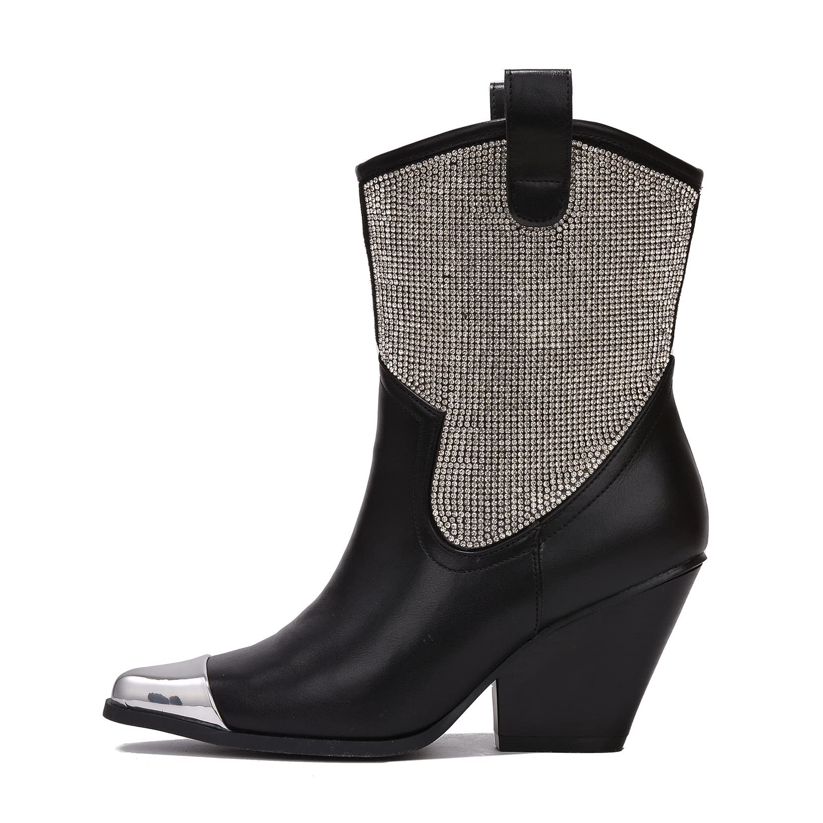 Cape Robbin Zephyr Women's Cowgirl Boots - Pointed Toe Pull-On Rhinestone Western Boots with Chunky Heel | Stylish Cowboy Boots for Women | Perfect for Country Concerts, Rodeos & Western Fashion Outfits