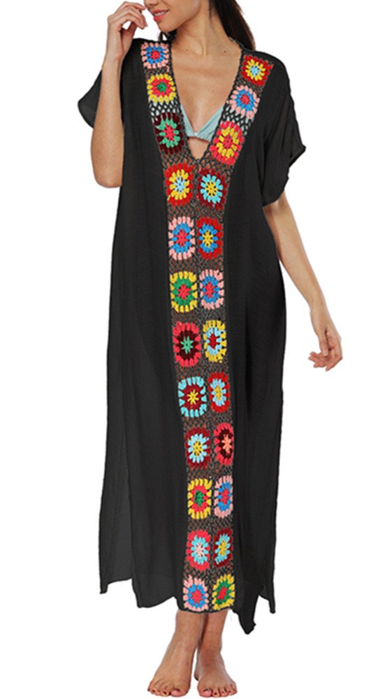 ENLACHIC Women's Crochet V-Neck Swim Cover Up Dress - Stylish Beachwear for Women, Kids & Girls - Perfect for Poolside, Vacation & Summer Outings