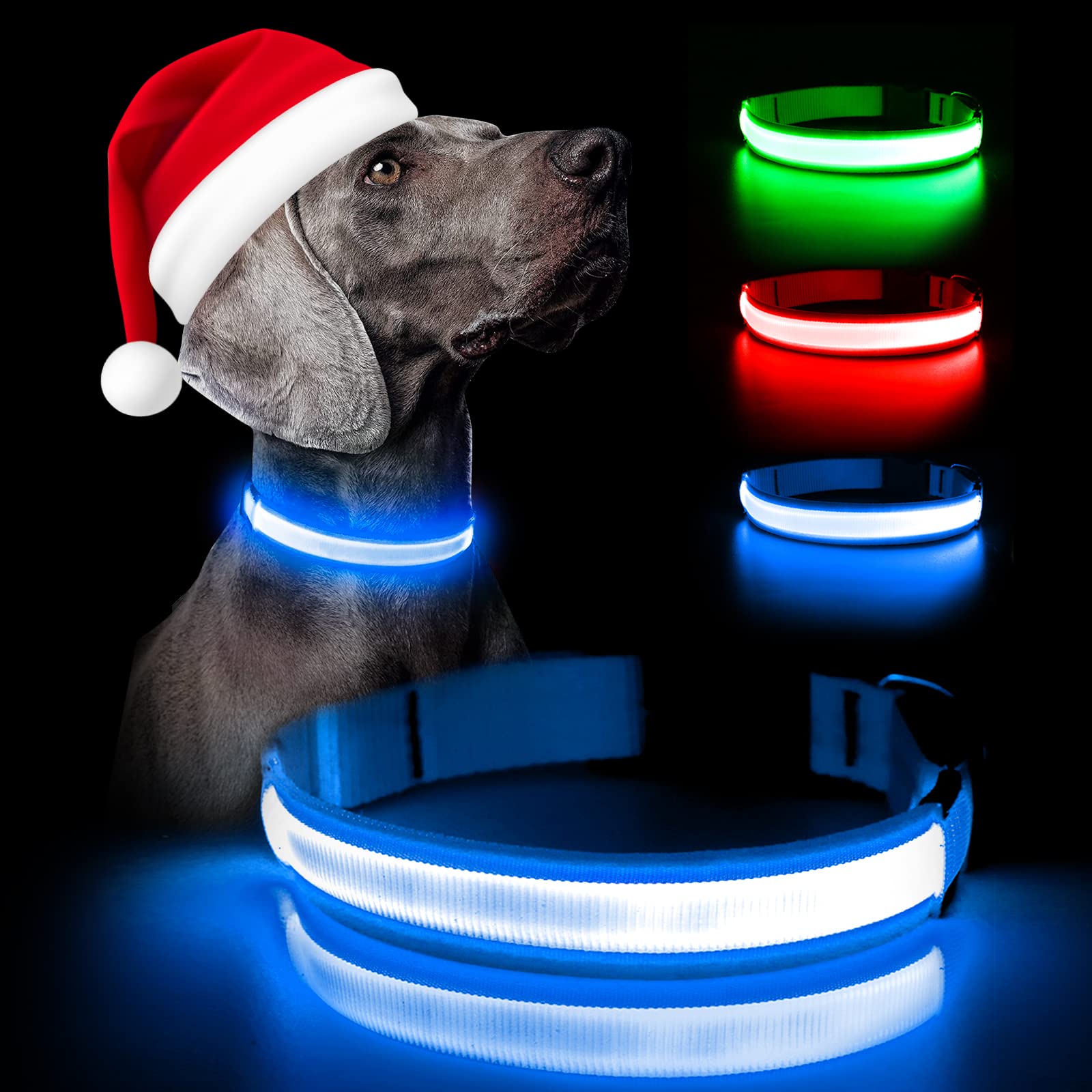 Weesiber Rechargeable LED Dog Collar with Adjustable Glow - Waterproof Light Up Collar for Small Dogs - Flashing Safety Light for Night Walking, Jogging & Outdoor Adventures (Blue, Small) - Perfect for Evening Walks, Camping & Visibility in Low Light