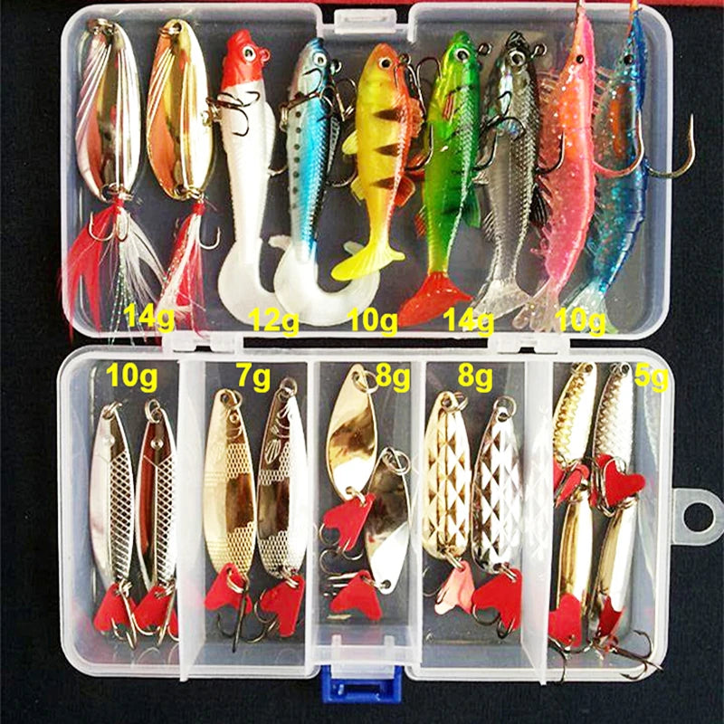 All in One Fishing Lure Kit - 50pcs Hard/Soft Baits, Metal Jigs with Tackle Box for Bass Trout Saltwater Fishing | Complete Starter Set for Beginners & Pros | Ideal for Freshwater Lakes, Rivers & Ocean Fishing