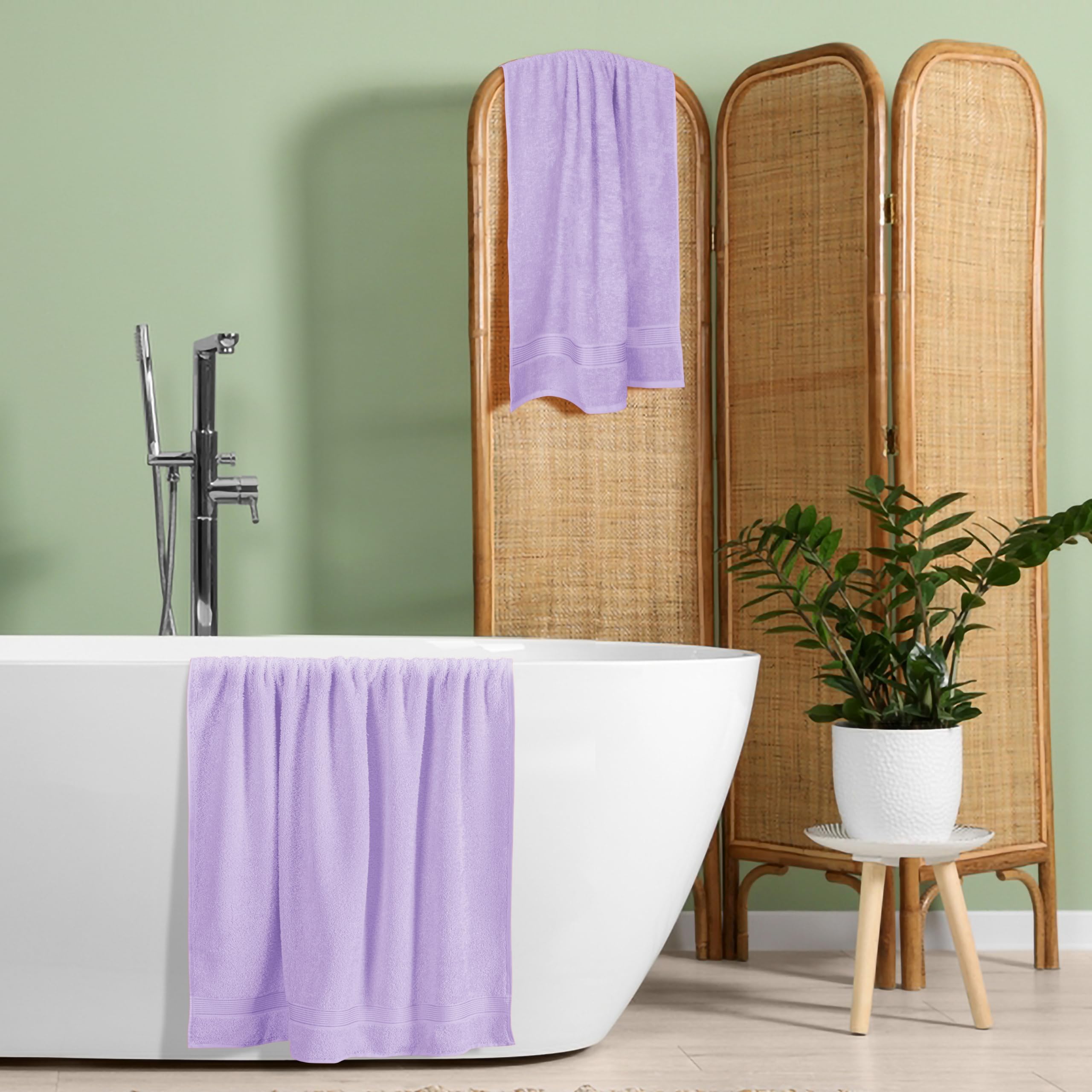 Belizzi Home 2 Pack Oversized Cotton Bath Towels 28x55 Inches - Ultra Absorbent, Quick Dry, Lightweight - Perfect for Gym, Travel, Camping, Pool & Spa - Dark Purple