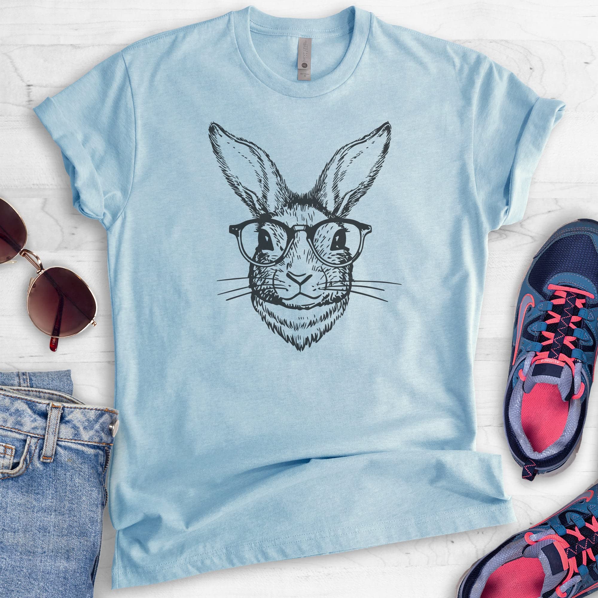 Stylish Hipster Rabbit Print T-Shirt - Unisex Men & Women's Casual Tee for Easter Bunny Lovers - Perfect for Easter Parties, Spring Outfits & Fun Holiday Gifts