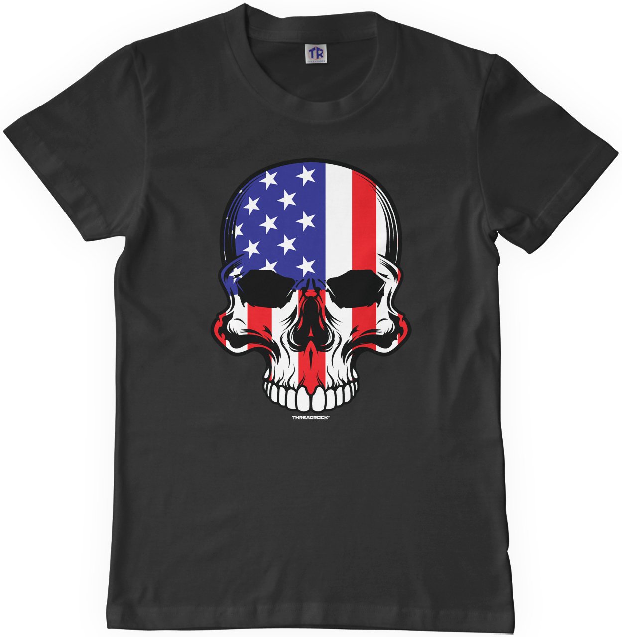 Threadrock Big Boys' American Flag Skull Youth T-Shirt - Patriotic Graphic Tee for Teens - Perfect for 4th of July, Memorial Day & School Spirit Events