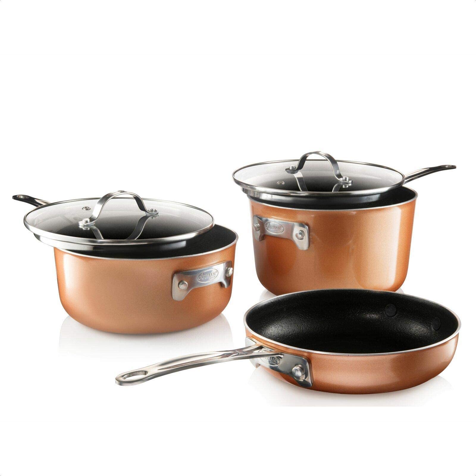 5-Piece Stackable Non-Stick Aluminum Cookware Set - Space Saving Kitchen Pots & Pans for Small Apartments, Dorms, RV Cooking | Perfect for Boiling, Frying, Baking & Meal Prep