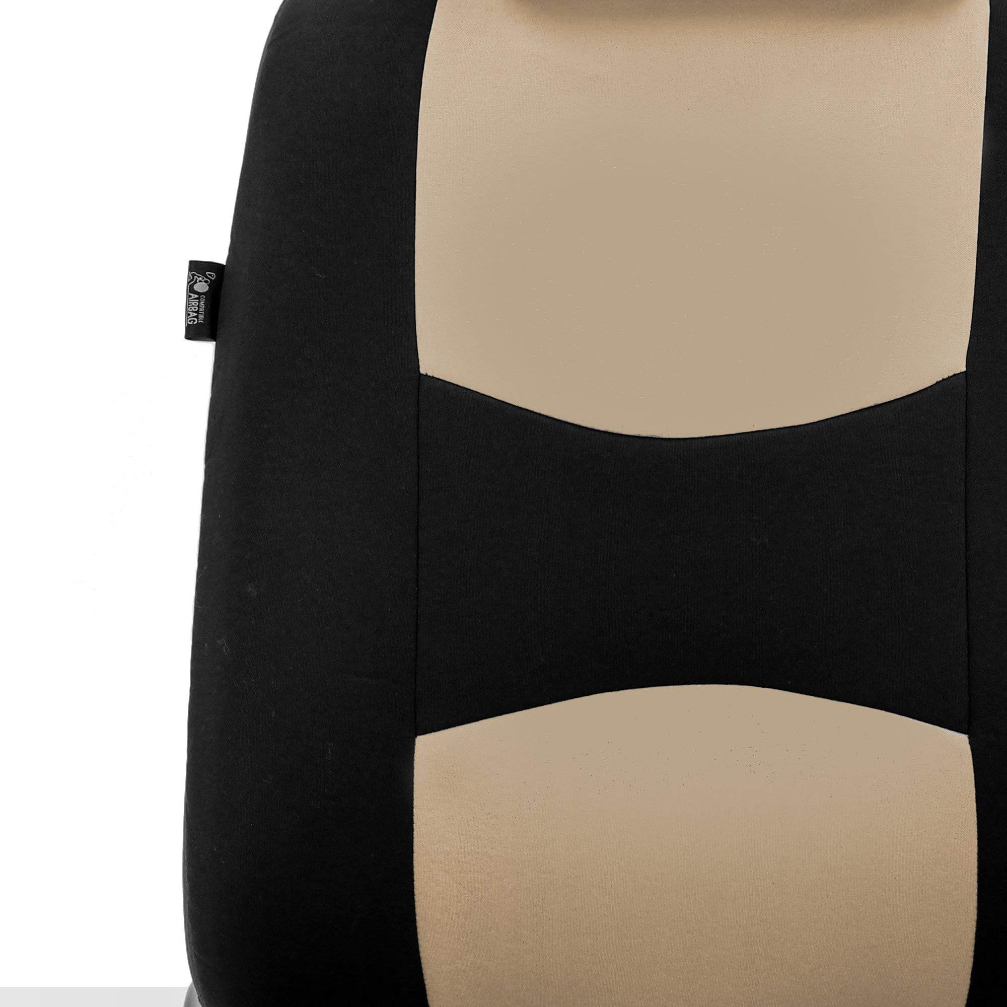 Universal Fit Beige & Black Cloth Car Seat Covers for Sedans & Vans - Dog & Child Proof Seat Protectors with Split Bench Design | Perfect for Family Road Trips, Pet Travel & Daily Commuting