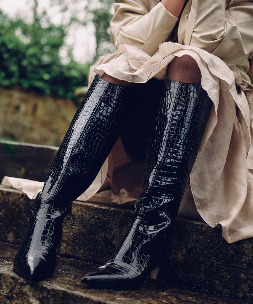 SHILAH Black Embossed Leather Boots for Women - Stylish & Comfortable Ankle Boots for Fall, Winter & Everyday Wear