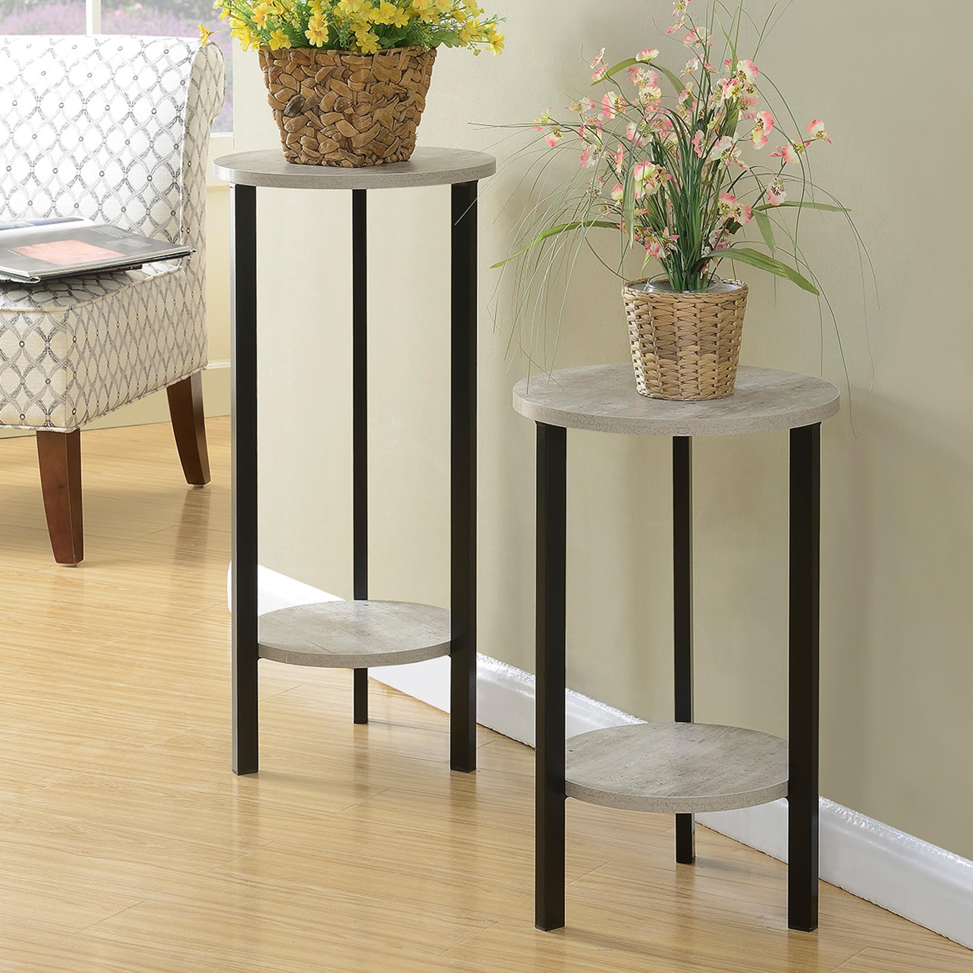 Convenience Concepts Graystone 31 Inch Tall Modern Plant Stand with Faux Birch Finish & Black Metal Frame - Perfect for Indoor Plants, Home Decor, Living Room, Office & Garden Display