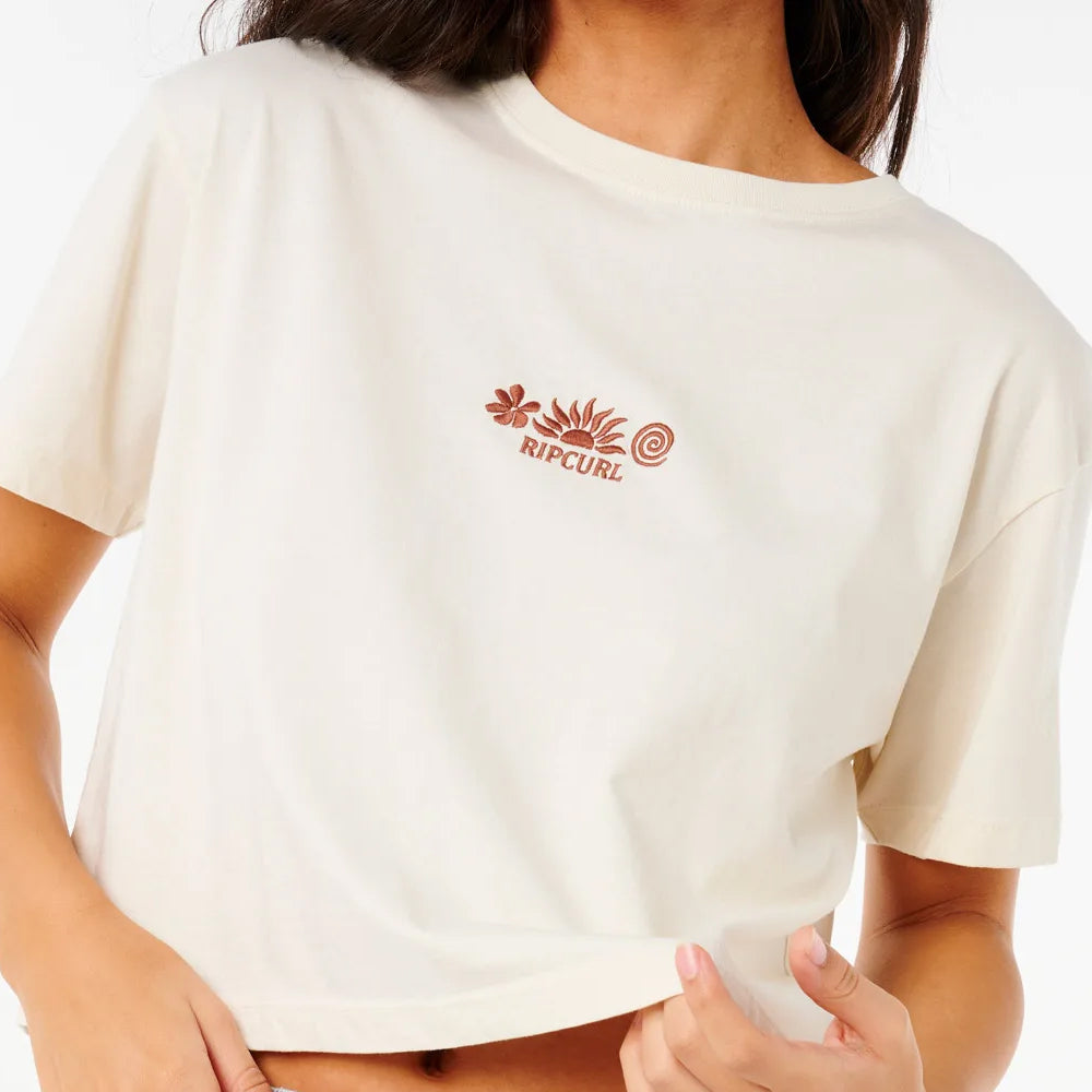 Rip Curl Women's Tokens Crop Tee - Soft Cotton Short Sleeve T-Shirt for Surfing, Beach & Casual Wear