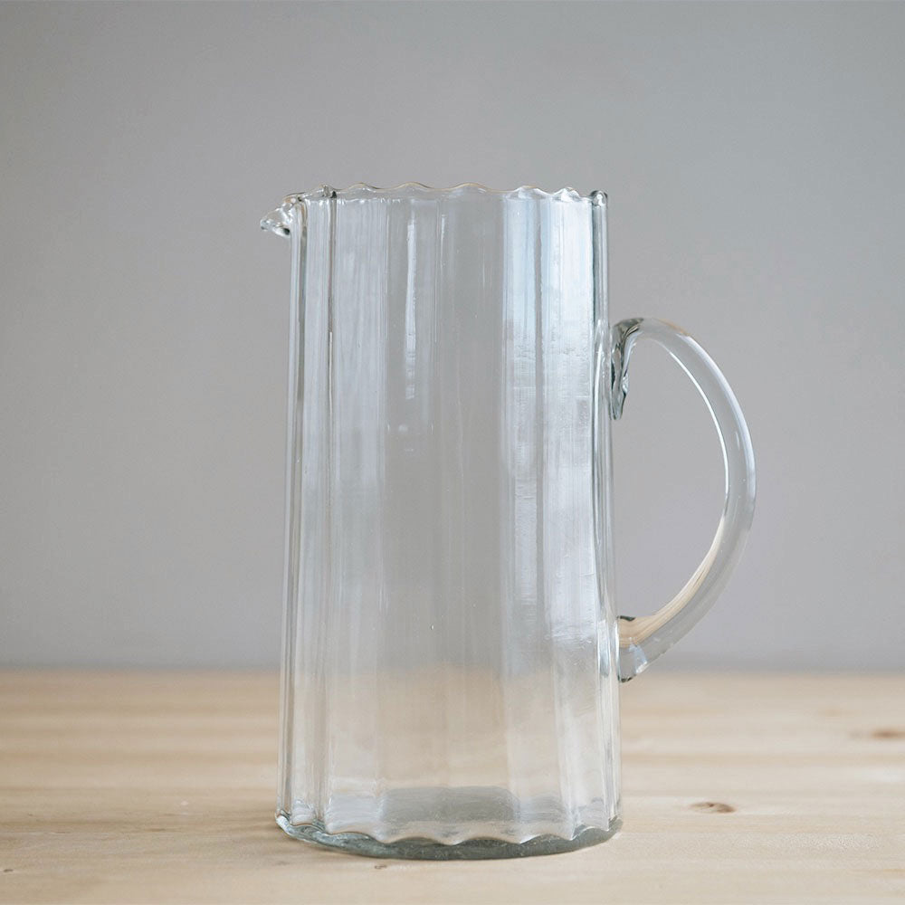 Eco-Friendly Recycled Glass Ripple Pitcher - 64oz Water Carafe with Elegant Wave Design | Perfect for Iced Tea, Lemonade & Summer Beverages Serving