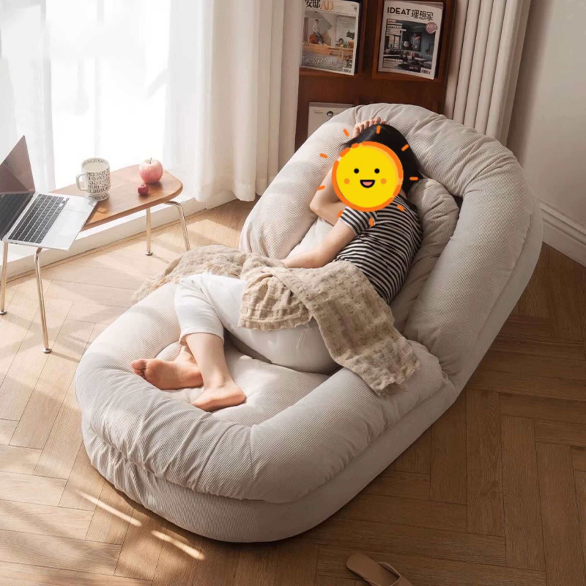 Modern Convertible Sleeper Sofa Bed - Lazy Sofa in Beige Teddy Velvet for Living Room, Guest Room & Small Spaces