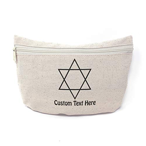 Custom Star of David Makeup Bag - Personalized Hanukkah Canvas Pouch for Cosmetics & School Supplies (9x6 Inches, Natural) - Perfect for Jewish Holidays, Travel & Daily Use