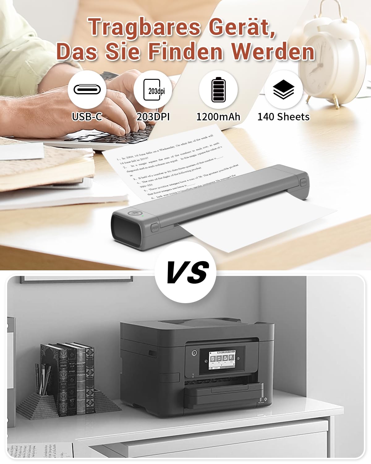 Phomemo M08F Thermal Printer - Portable A4 Wireless Mobile Printer for Android, iOS & Laptop with Storage Box | Ideal for Home Office, Shipping Labels & Receipt Printing