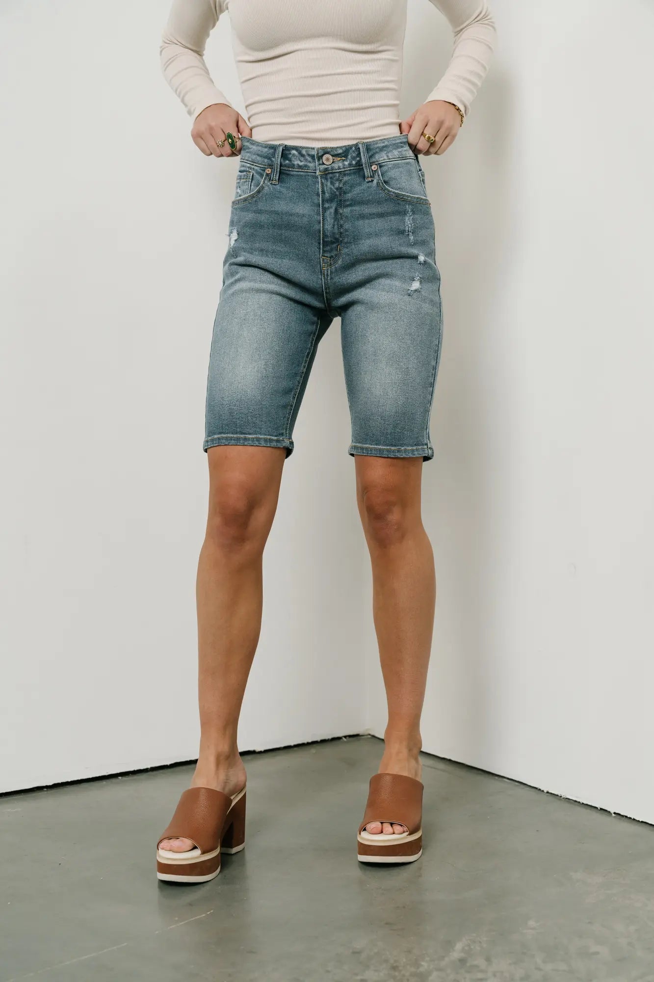Miley Bermuda Shorts for Women - Medium Wash Denim Shorts | Comfortable & Stylish Casual Wear for Summer, Beach, and Outdoor Activities