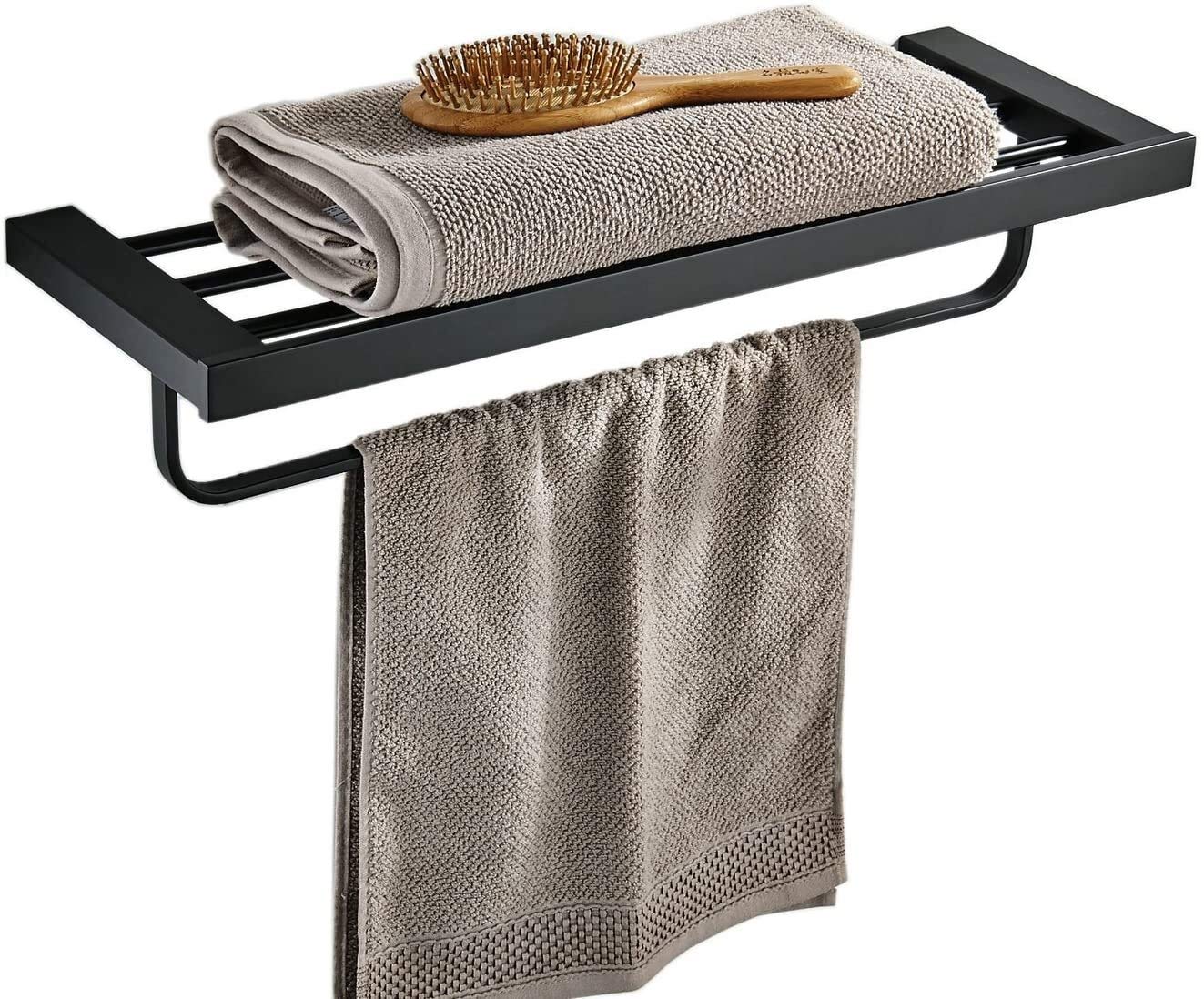 Premium 304 Stainless Steel Towel Rack Set - Heavy Duty Wall Mounted Bathroom Towel Holder for Home & Hotel Use - Mirror, Hooks & Shelf Included - Perfect for Bathroom, Spa & Guest Room Organization
