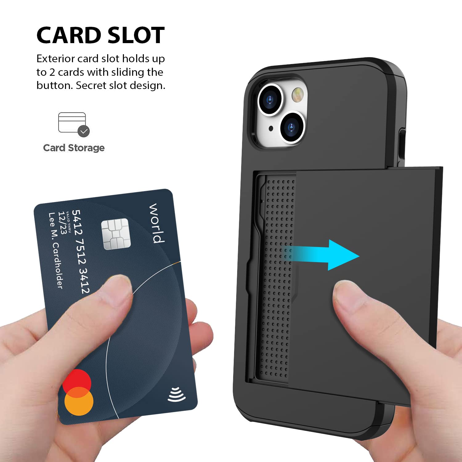ZUSLAB Slim Wallet Case for iPhone 15 (6.1 Inch 2023 Model) - Card Holder Slot & Tempered Glass Screen Protector - Shockproof Rubber & PC Bumper Cover - Black (Men & Women) - Perfect for Everyday Use, Travel & Business