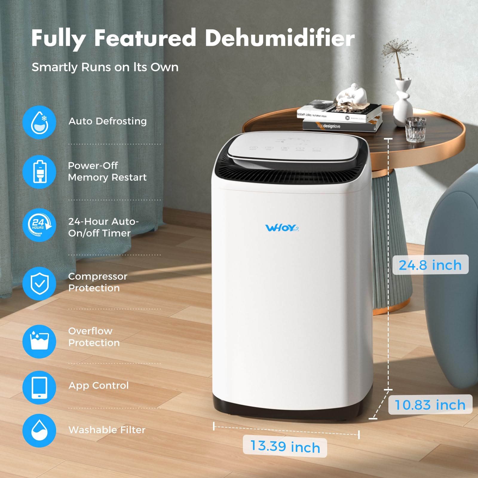 Smart Dehumidifier for Basement up to 4500 Sq.Ft - 80 Pints/Day (50 Pints Standard) with 8L Water Tank & Drain Hose - WiFi App Control, Ultra Quiet, Auto Shutoff - Perfect for Bedrooms, Bathrooms, Closets & Damp Spaces