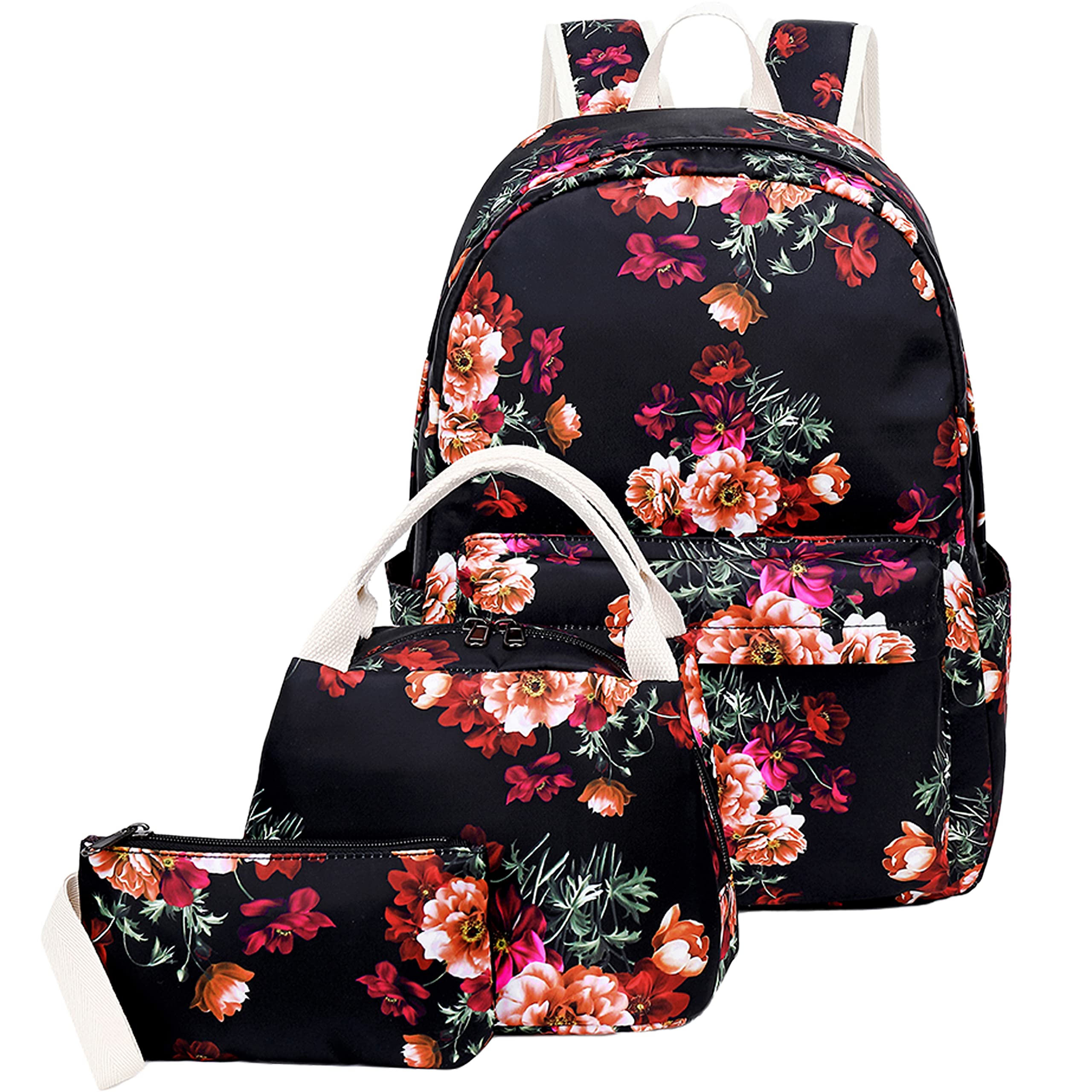 Joyfulife Floral Backpack for Girls - Cute School Backpack with Lunch Box Set, Durable Teen Bookbag for Travel, Laptop & Everyday Use | Perfect for School, College, Day Trips & Casual Outings