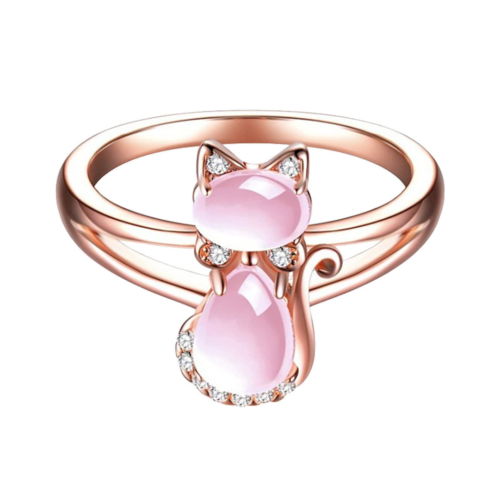 Elegant Rose Gold Cat Ring with Pink Crystal & Diamond Accents - Adjustable Size 9 - Perfect for Valentine's Day Gifts, Anniversary Presents & Everyday Fashion Jewelry
